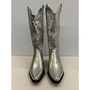 Women's Metallic/Silver Embroidered Cowboy Boots (Mid Calf) Size 8.5